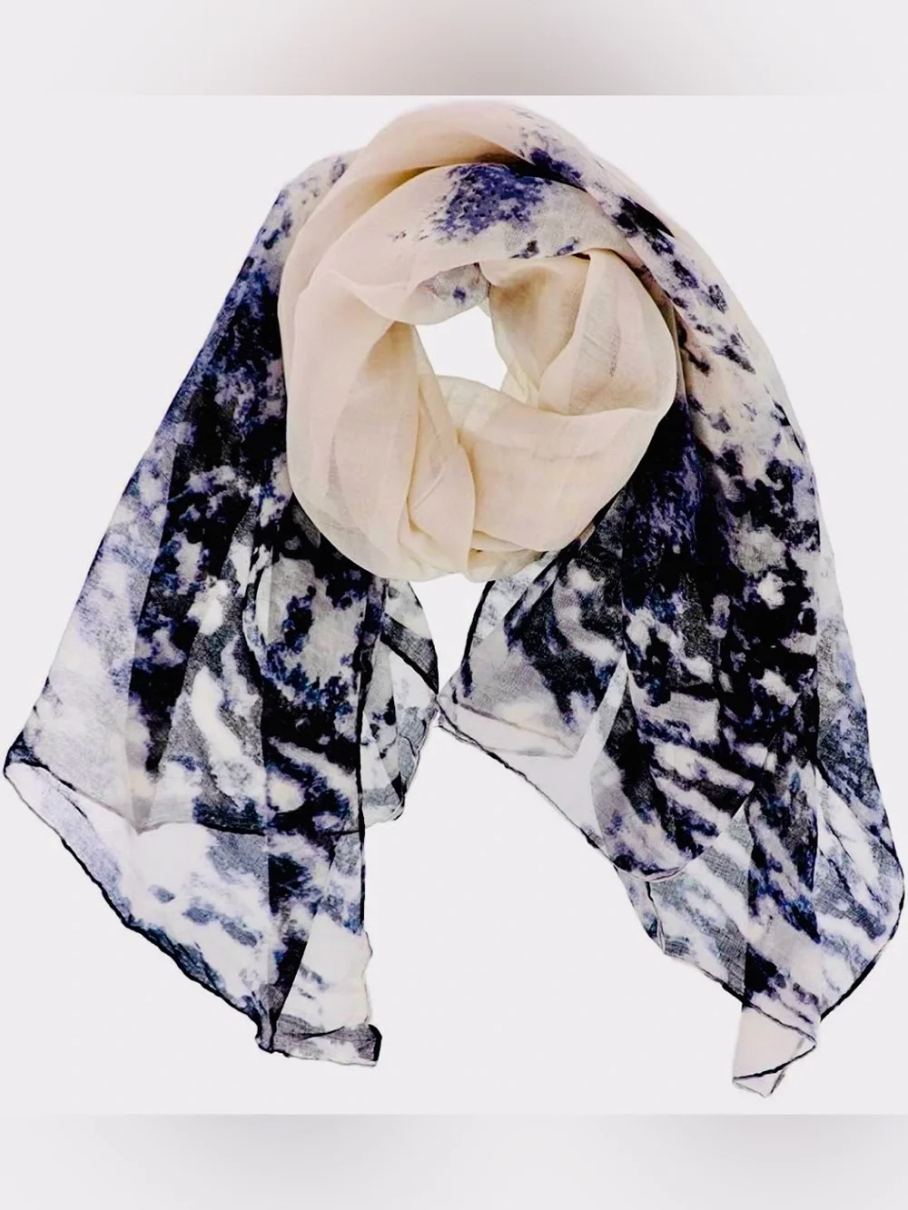 chic Black and Cream Marble-Print Sheer Wrap Scarf 68 long x 38 inches wide